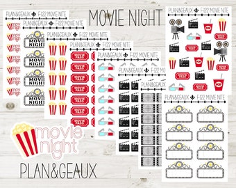 Movie Night Planner Stickers, Movie Planner Sticker, Movies Stickers, Happy Planner Sticker, Bullet Journal, Bujo Stickers, FUN-122