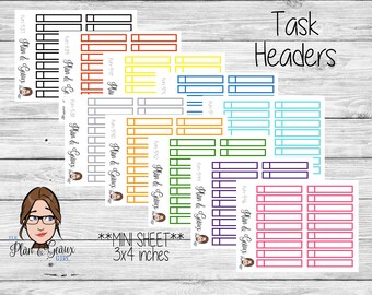 Task Headers Planner Stickers, Task Sticker, Functional Task Header, Headers Planner Stickers, Happy Planner, Erin Condren, FUN-537-546