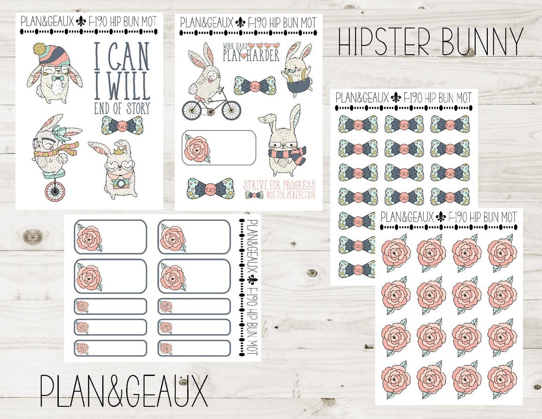 Hipster Bunny Planner Stickers, Bunny Planner Stickers, Rabbit Stickers ...