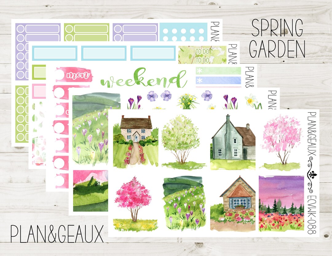 Watercolor Spring Garden Weekly Kit Planner Stickers, English Garden ...