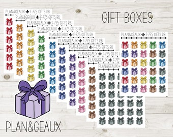 Pegatinas de caja de regalo, pegatinas de regalo, pegatinas de regalo, colores del arco iris, diario de balas, pegatinas del planificador, FUN-775