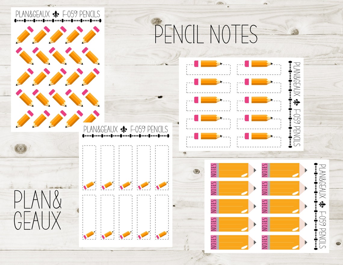 Pencil Planner Examples Pencil Planner Stickers, Pencil Notes Planner Stickers, School Planner ...