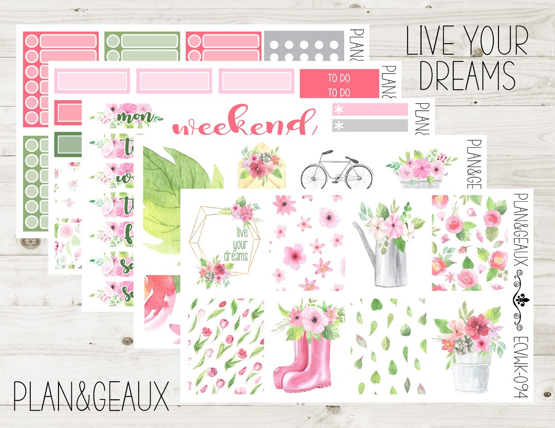 Watercolor Spring Floral Weekly Kit Planner Stickers, Floral Weekly ...