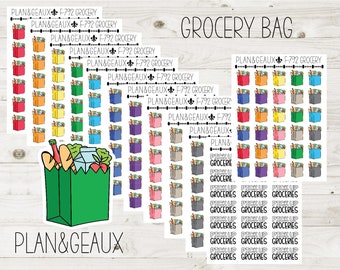 Grocery Bag Stickers, Grocery Stickers, Food Shopping Sticker, Rainbow Colors, Bullet Journal, Planner Stickers, FUN-792