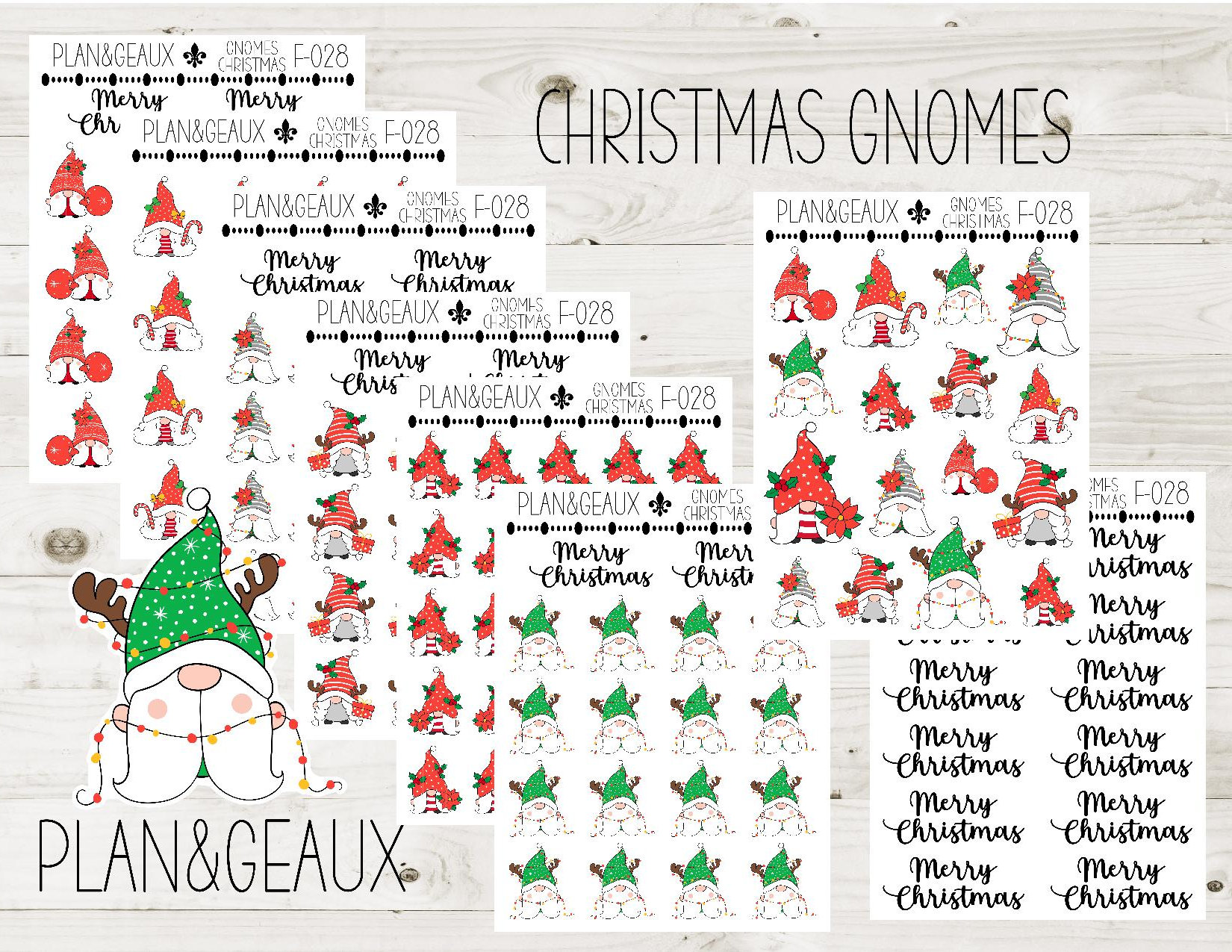 Christmas Gnome Stickers - 28 Piece Set For Journaling, Scrapbooking & Holiday Crafts