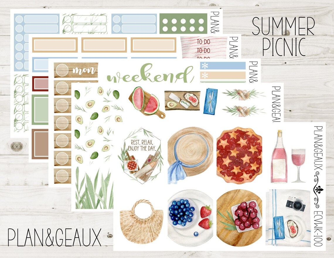 Summer Picnic Weekly Planner Kit Picnic Planner Stickers Etsy