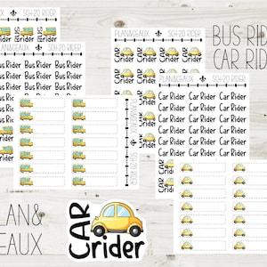 Car Rider Bus Rider Planner Stickers, School Planner Stickers, Teacher, MINI Sheets, Bullet Journal, Happy Planner, MINI School 20