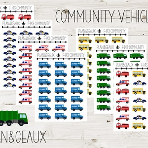 Community Vehicles Planner Stickers, Fire Police EMS Ambulance Post Office Planner Stickers, Happy Planner, Bullet Journal, FUN-143