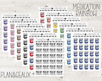Medication Bottle Stickers, Prescription Stickers, RX Sticker, Rainbow Colors, Bullet Journal, Planner Stickers, FUN-788