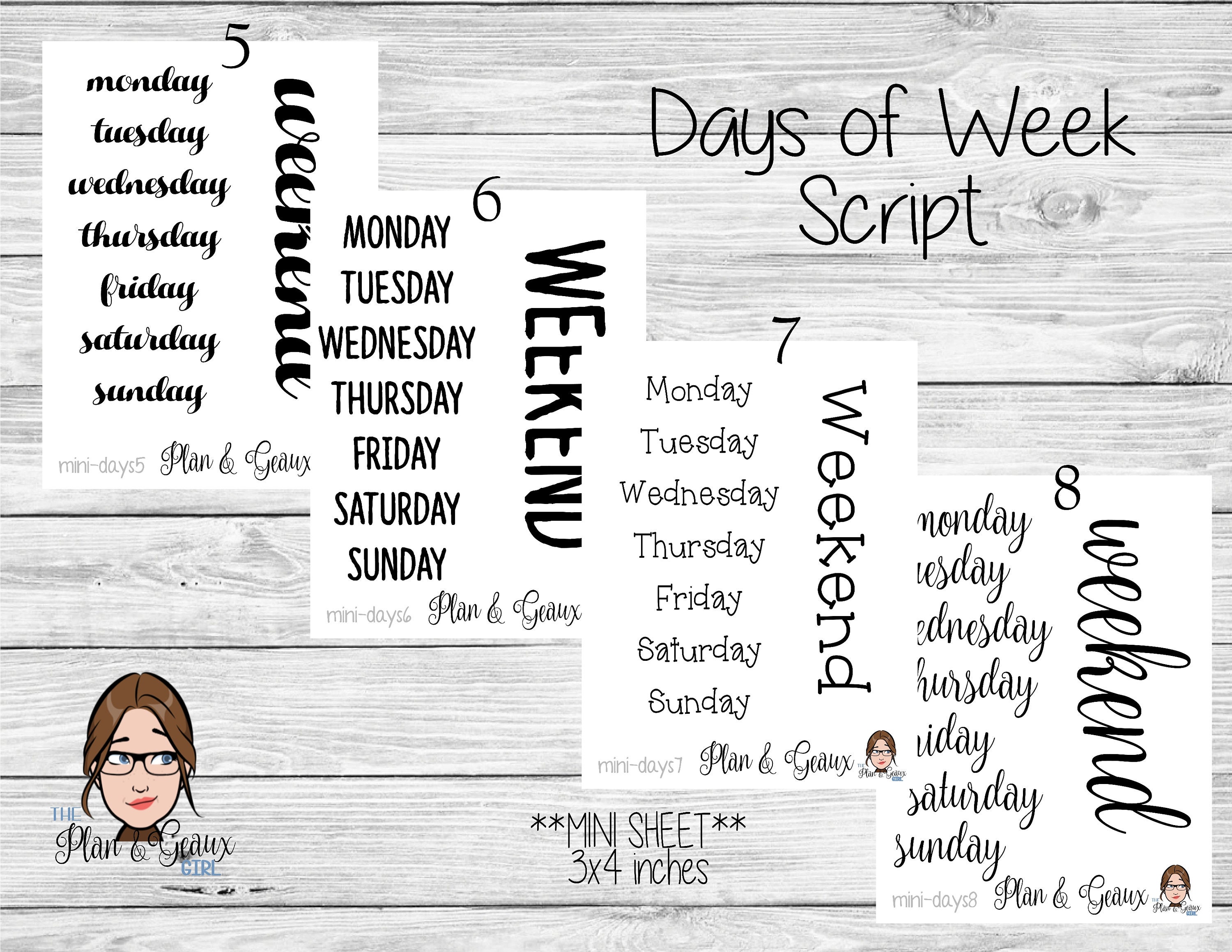 DAYS OF WEEK Micro Mini Stickers Functional Planner Label Script V4.0 ...