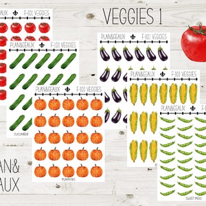 Vegetables Planner Sticker, Tomatoes, Cucumbers, Eggplant, Pumpkin, Corn, Peas Stickers, Veggie Stickers, Farming Stickers,  FUN-101