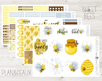 Inspirational Bees Weekly Kit Planner Stickers, Bees Weekly Stickers, Honeybee Week Stickers, Erin Condren Vertical, ECV-WK 059