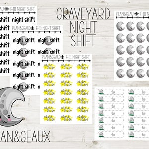 Night Shift Planner Stickers, Graveyard Shift Work Schedule Planner Stickers, Happy Planner Stickers, FUN-111
