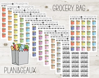Grocery Bag Stickers, Grocery Stickers, Food Shopping Sticker, Pastel Colors, Bullet Journal, Planner Stickers, FUN-792
