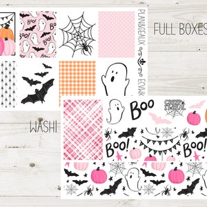 May include: A set of printable Halloween themed planner stickers featuring ghosts, bats, pumpkins, spiders, and the words "Boo!" and "Creep It Real".