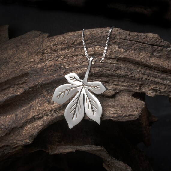 Large Sterling Silver Horse Chestnut Necklace Leaf - Sterling Silver Leaf Pendant Large Large Sterling Silver Horse Chestnut Necklace Leaf - Sterling Silver Leaf Pendant Large