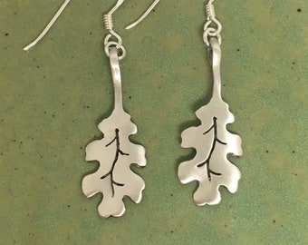 Oak Leaf Earrings, Sterling Silver Leaves, Silver Oak Leaves, Woodland Jewellery