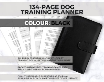 A5 hondentrainingschemaboek | Dagboek van hondentrainer | Cadeau voor hondenliefhebbers | Zwart PU-leer | 134 pagina's