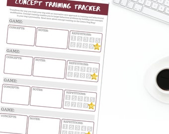 Dog Concept Training Tracker - Printable | Dog Training Planner Worksheet Download for Dog Trainers and Dog Owners