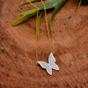 Diamond Butterfly Pendant, Pave Diamond Necklace, 925 Sterling Silver, Animal Pendant, Minimalist Necklace, Butterfly Jewelry