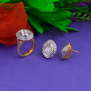 Polki Diamant Schmuckset, echte Diamant Schmuck, Hochzeitsgeschenk, 925 Sterling Silber Schmuck, Brautschmuck, Rose Cut Polki Schmuck