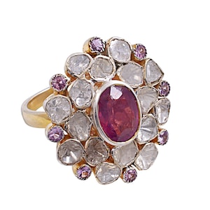 Natural Ruby Ring, Rose Cut Diamond Ring, Polki Diamond Ring, Sterling Silver Ring, Classic Polki Jewelry, Cocktail Ring, Engagement Ring