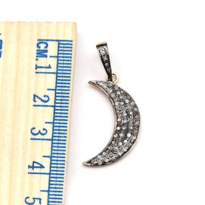 Pave Diamond Moon Pendant, Crescent Moon Necklace, Sterling Silver Pendant, Oxidized Pendant, Celestial Jewelry, Pave Charm Pendant