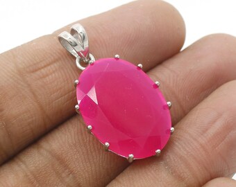 Colgante de ónix rosa, colgante de plata de ley 925, colgante solitario ovalado, collar de ónix, colgante para ella, colgante de piedra preciosa, regalo de cumpleaños