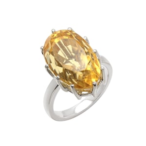 Natural Citrine Ring- 925 Sterling Silver Ring- Solitaire Ring- Long Oval Ring- Birthstone Ring- Engagement Ring- Full Finger Ring