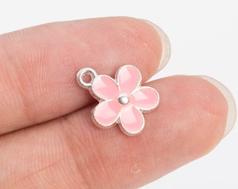 2 dijes de flores, dije de flor esmaltado, plata de ley 925, colgante con dije esmaltado, colgante de flor, dijes para joyería, joyería esmaltada