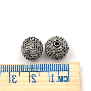 Pave Diamond Beads, Round Ball Beads, 925 Sterling Silver Beads, Diamond Beads, Spacer Beads, Jewelry Connector Beads, Pave Beads
