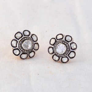 Polki Diamond Studs, Flower Studs, 925 Sterling Silver, Polki Earrings, Diamond Earrings, Wedding Gift, Women Earrings, Handmade Earring