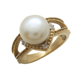 Natural Freshwater Pearl Ring, Antique Pearl Ring, CZ Diamond Ring, White Pearl Ring, Pearl Jewelry, 925 Sterling Silver Ring, Pearl Jewelry