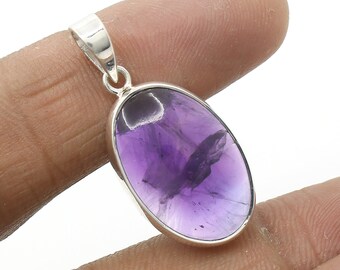 Natural Amethyst Pendant, 925 Sterling Silver Pendant, Gemstone Pendant, Purple Stone Pendant, Amethyst Necklace, Oval Birthstone Pendant