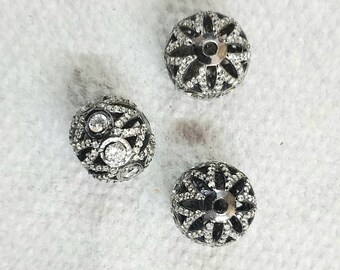 Cuentas de circonita cúbica, cuentas espaciadoras pavé, cuentas redondas, cuentas de 13 mm, cuentas micro pavé, cuentas de plata de ley 925, cuentas victorianas, cuentas Shamballa