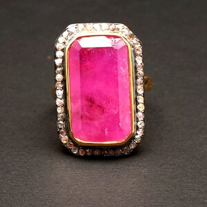 Natural Ruby Diamond Ring, Sterling Silver Ring, Victorian Ring, Big stone Ring, Handmade Ring, Adjustable Ring