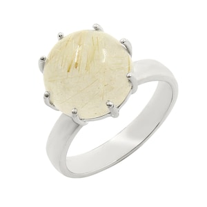 Natural Golden Rutile Ring, Solitaire Ring, Rutilated Quartz Ring, Engagement Ring, Solitaire Ring, 925 Sterling Silver Ring, Promise Ring