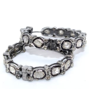 Polki Diamant Creolen, Rosecut Polki Ohrringe, 925 Sterling Silber Ohrringe, Huggie Hoop Ohrringe, Polki Schmuck, Pave Diamant Ohrringe