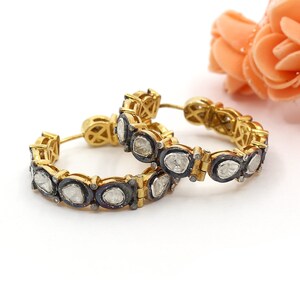Polki Diamant Creolen, 925 Sterling Silber, Creolen, Huggie Ohrringe, Polki Ohrringe, viktorianischer Schmuck, Hochzeitsschmuck