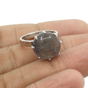 Natural Iolite Ring, Solitaire Ring, 925 Sterling Silver Ring, Iolite Jewelry, Unisex Ring, Everyday Ring, Healing Stone Ring, Midi Ring