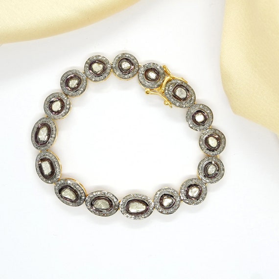 100% authentic Uncut Polki Diamond Bracelet 925 Sterling Silver Link Gold  Plated Jewelry HG | elisbeautyacademy.it
