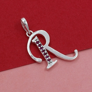 Pingente de letra inicial, pingente de rubi pavê, pingente de letra, pingente de prata 925, pingente de nome personalizado, pingente de alfabeto de A a Z
