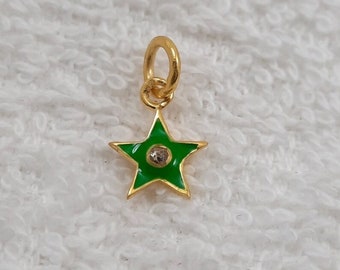 Diamond Enamel Star Charm, Small Star Pendant, Celestial Charms, 925 Silver Charms, Christmas Stars, Celestial Jewelry, Enamel Jewelry