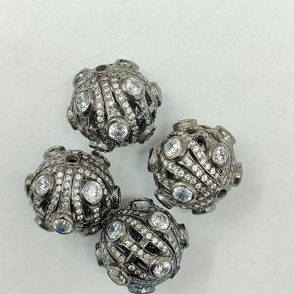 Polki Diamond Beads, Pave Beads, 16MM Shamballa Ball Beads, 925 Sterling Silver Beads, Jewelry Beads, Polki Beads, Connector Beads