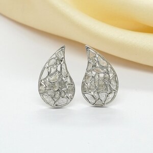 Polki Diamond Studs, Diamond Jewelry, Women Earrings, Polki Earrings, Art Deco Earrings, 925 Sterling Silver Studs, Gift For Her
