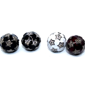 Pave Diamond Beads, Round Football Beads, Pave Spacer Beads, Enamel Beads, 13MM Round Beads, 925 Sterling Silver Beads, Shamballa Beads