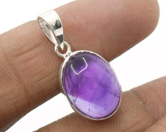 Natural Amethyst Pendant, 925 Sterling Silver Pendant, February Birthstone Pendant, Purple Stone Pendant, Amethyst Necklace, Oval Pendant