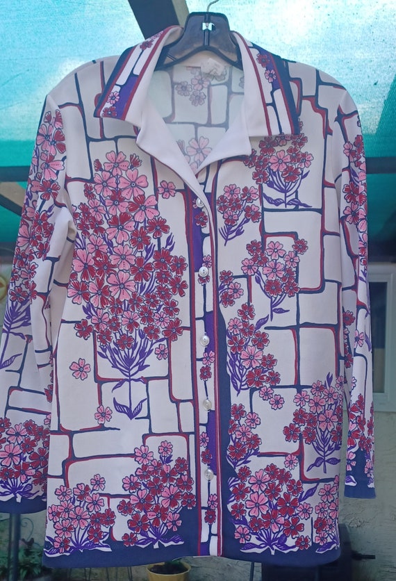 Funky 70s Polyester Floral Shirt Jacket