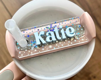 Personalized Snowflake Tumbler Name Tag, 30 oz or 40 oz Christmas Holographic Snowflake, Custom Tumbler Tag, Acrylic Name Tag, Acrylic Name