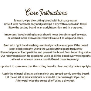 a set of instructions for cleaning a cutting board, including steps such as washing, wiping, and applying oil. The text is written in a clear, easy-to-read font and provides detailed guidance on how to properly care for and maintain the cutting board.
